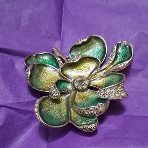 Monet Green and Gold Crystal Brooch
